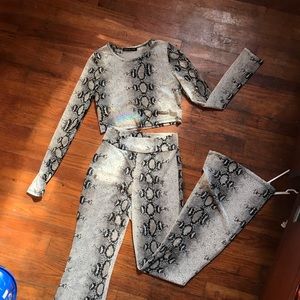 DollsKill Sheer Snake Print Top + Flare Bottoms